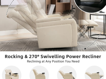 270 Degree Swivel Power Recliner With Tray Table, Phone Holder, Cup Holder, USB Port