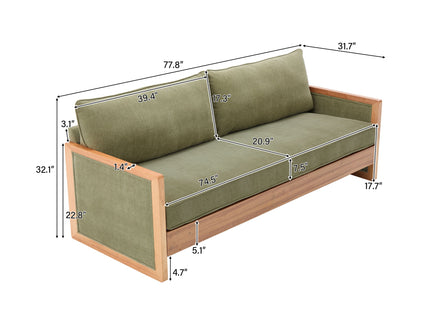 Modern 3 Seater Sofa With Wood Armrests