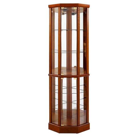 6 Shelf Lighted Corner Curio Cabinet With Adjustable Tempered Glass Shelves And Mirror Back (E26 Light Bulb Not Included)