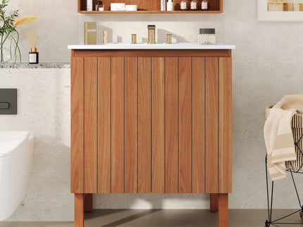 Bathroom Vanity With Sink, Minimalist Design, 45 Degrees Free Handle Doors - Antique Natural