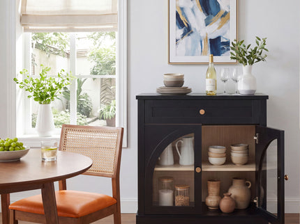 Sideboard Cabinet With 1 Drawer And 2 Arched Doors With Adjustable Shelves For Entryway - Black