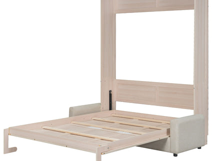Queen Size Murphy Bed With Sofa And LED - Beige