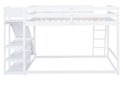 Bunk Bed With Ladder, Slide, And Shelves Pine Wood