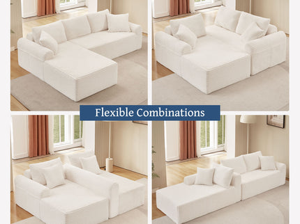 Modular Sectional With Arched Armrests, Includes 3 Back Cushions & 2 Throw Pillows