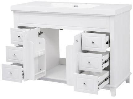 Bathroom Vanity & Sink, 6 Soft Close Drawers & Double Doors - White