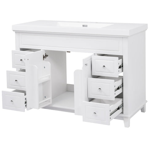 Bathroom Vanity & Sink, 6 Soft Close Drawers & Double Doors - White