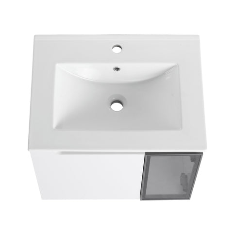 Wall Mounted Bathroom Vanity With Sink, Soft Close Doors, Cabinet & Half Door