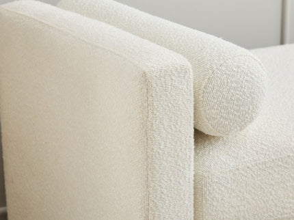 Elegant Upholstered Bench, Daybed, Ottoman With Wood Legs & Bolster Pillows - Ivory Boucle