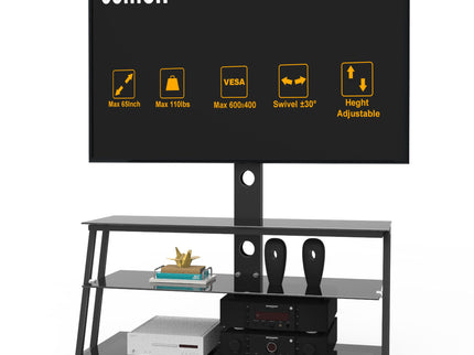 Multi-Function Angle And Height Adjustable Tempered Glass TV Stand - Black