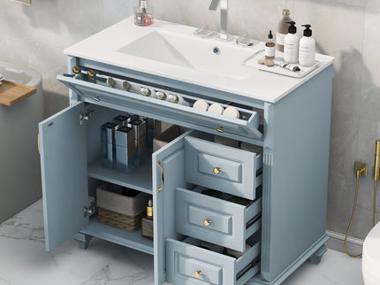 Modern Bathroom Vanity With Sink, 3 Drawers & 2 Doors