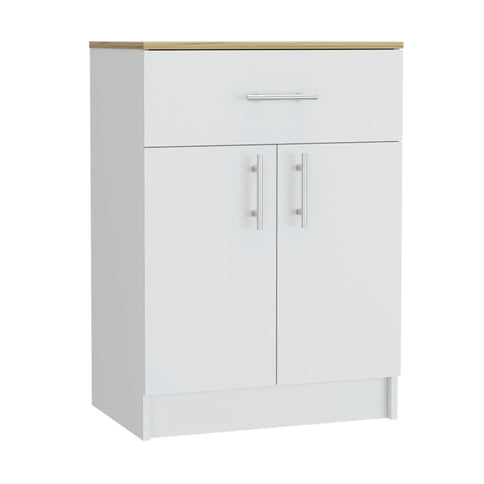 Pantry Organizer Cabinet One Drawer, Two Interior Shelves, Two Doors - White / Light Oak