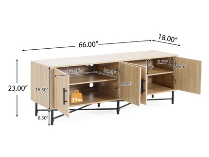 4 Door TV Cabinet, 2 Storage Spaces, Adjustable Shelves