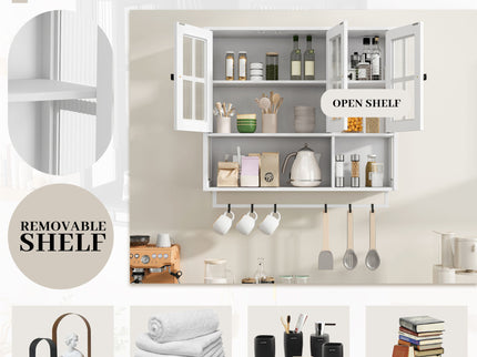 3 Door Wall Cabinet With Glass Door And Towel Bar