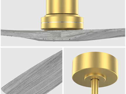 Indoor Ceiling Fan Without Light 3 Solid Wood Blades Remote Control Reversible Dc Motor - Gold