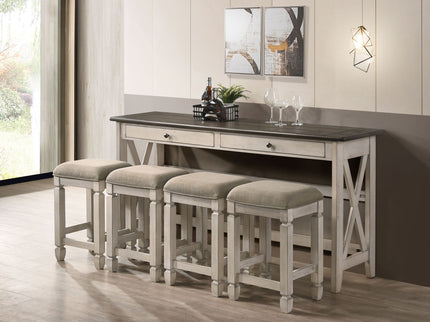 Console Table With 4 Stools - Antique White