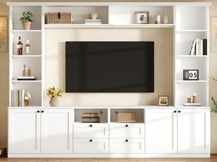 Farmhouse Elegant Entertainment Center Wall Unit With 4 Drawers