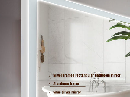 Modern LED Bathroom Vanity Mirror With Aluminum Frame, 45° Beveled Lights, Anti Fog - Silver