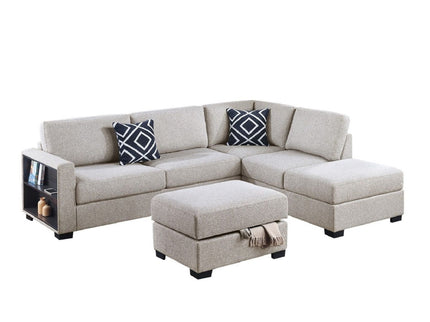 Reversible Sectional Sofa With Built In Shelf And Storage Ottoman, L - Shaped Living Room Furniture