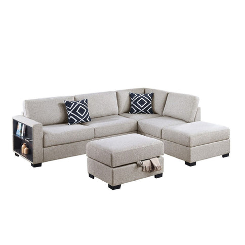 Reversible Sectional Sofa With Built In Shelf And Storage Ottoman, L - Shaped Living Room Furniture