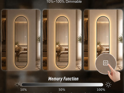 Capsule Shaped Dimmable LED Full Length Wall Mirror With Frame - Silver