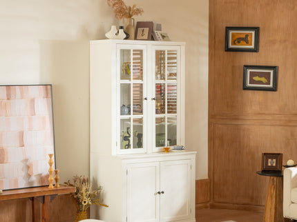 Retro Style Hutch Cabinet With Glass Door, China Cabinet For Home