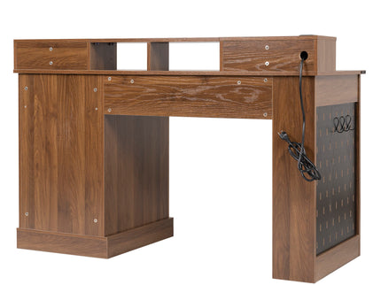 Office Desk With Storage Cabinet, Charging Station, Monitor Stand & Pegboard