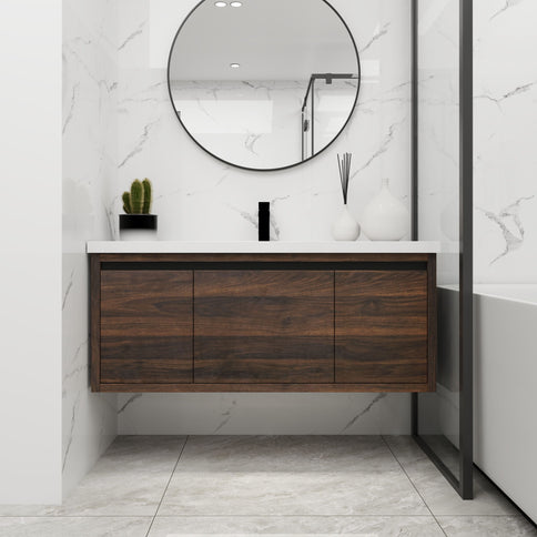 Floating Bathroom Vanity With Resin Sink And Soft Close Doors