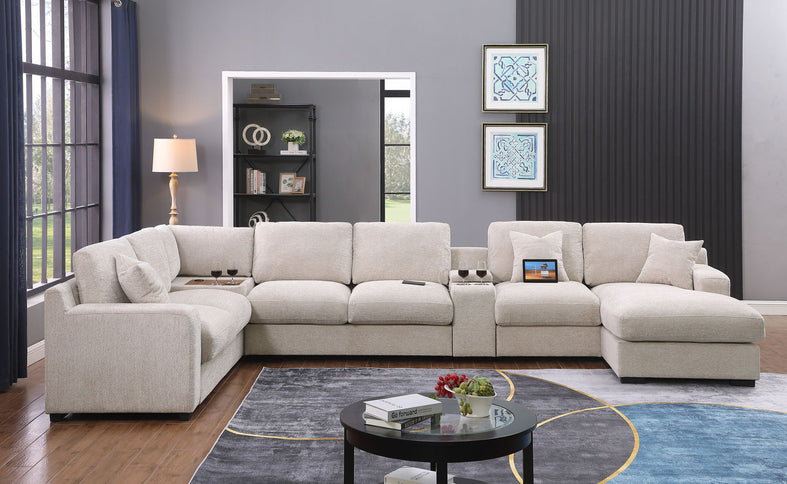 Celine - Fabric Corner Sectional Sofa With Right-Facing Chaise, Cupholders, And Charging Ports