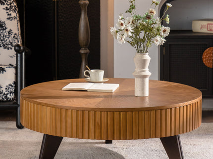 Round Retro Coffee With Solid Wood Legs