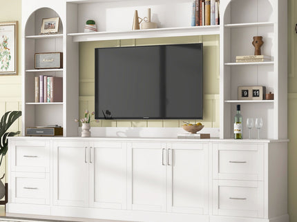 Arched Entertainment Center Wall Unit With Drawers, TV Stand