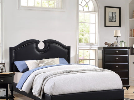 California King Size Bed With Nailhead Trim And Cut Out - Black