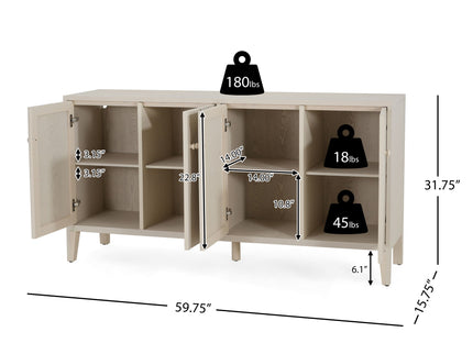Wood Sideboard With Adjustable Shelves And Storage Cabinet - White Washed