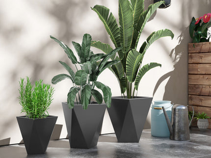 Outsunny - 18", 15.25", 11.75" Tall Planters (Set of 3), Indoor Outdoor Planters With Drainage Holes, Stackable Flower Pots For Garden, Patio, Balcony, Front Door - Gray