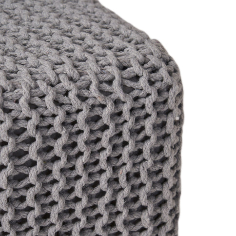Chabani - Indoor Modern Knitted Fabric Cube Pouf Ottoman - Light Gray