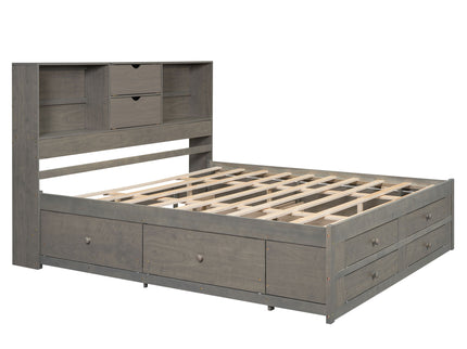 Platform Bed With Storage Headboard And 8 Drawers