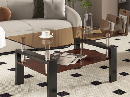 Modern Rectangular Coffee Table With Tempered Glass Top