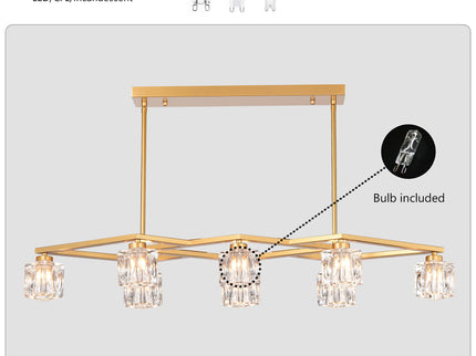 Crystal Chandelier For Dining Room, 8 Light Kitchen Chandelier Light Fixture Modern Metal Industrial Chandeliers For Farmhouse Entryway Living Room (8*G9 Bulbs Included) - Matte Gold