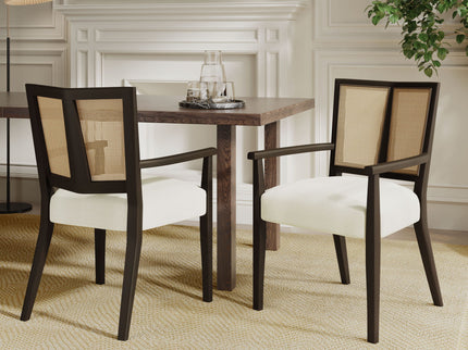 Mid Century Modern Arm Dining Chair Set With Rattan Backrest