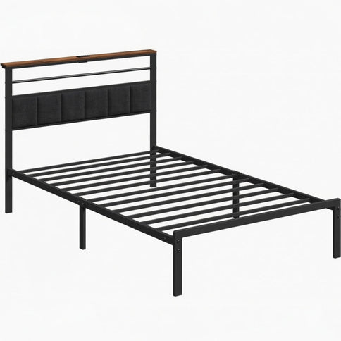 Platform Bed Frame With Charging Station & Headboard Storage