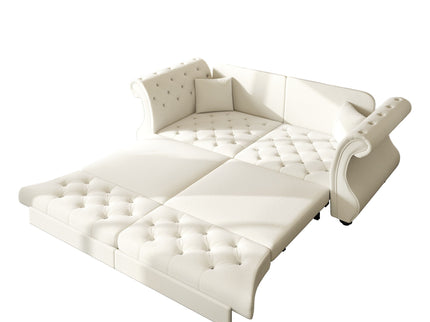 Oversized Chesterfield Pull Out Sofa Bed, Roll Arm Couch With Flower Tufting For Living Room