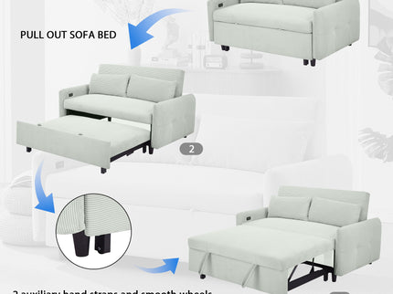 Pull-Out 2 Seat Modern Sleeper Sofa With 2 Throw Pillows And USB Ports