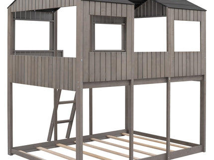 Bunk Bed With Roof, Window, Guardrail, Ladder