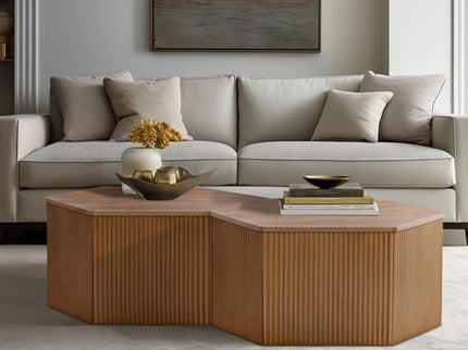 Hexagon Coffee Table With Fluted Design - Natural
