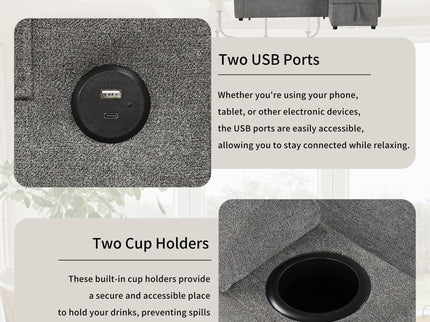 Convertible L Shaped Sofa Couch With Storage, Cup Holders, USB Ports