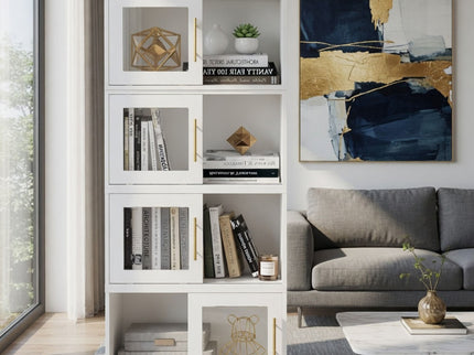 Cube Storage Organizer With Sliding Door Stackable Modular Bookshelf & Storage Cabinet - White
