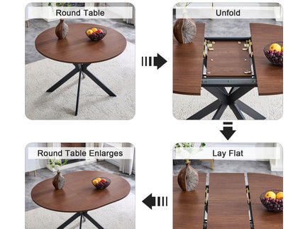 Extendable Round Dining Table - Walnut