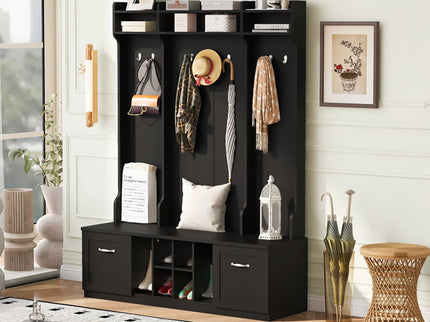 5 In 1 Entryway Bench With Coat Rack, 7 Sturdy Hooks, 2 Spacious Drawers And Adjustable Shelves