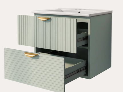 Modern Wall-Mounted Bathroom Vanity With 2 Drawers, Ideal For Small Bathrooms - Green