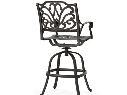 Outdoor Cast Aluminum Swivel Bar Stool With Scrolled Arms - Bronze