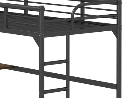 Twin Metal Loft Bed With Desk, Ladder And Guardrails, Bookdesk Under Bed - Black
